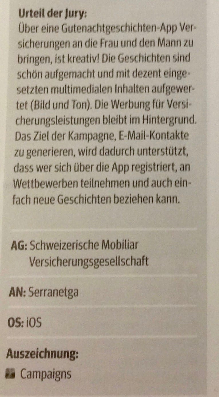 Best of Swiss Apps 2015, Silber in der Kategorie Campaigns